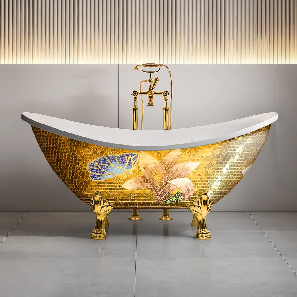 67"x 31.5"x31.5" Freestanding Soaking Acrylic Gold Color Mosaic Bathtub | luxury acrylic fiberglass cast iron
