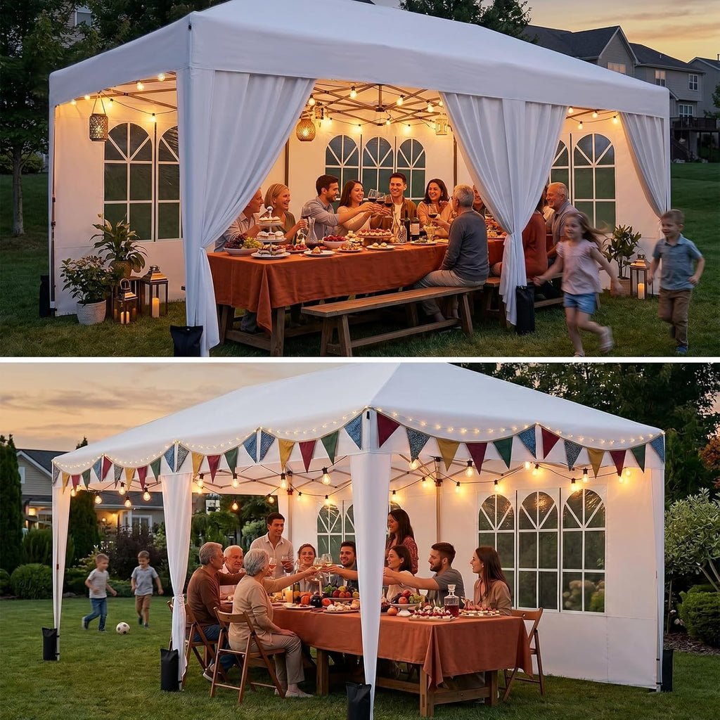 10x20 Pop up Canopy Tent with 6 Sidewalls, Outdoor Canopy with Windows & Roller Bag, Party Tent Events, Weddings