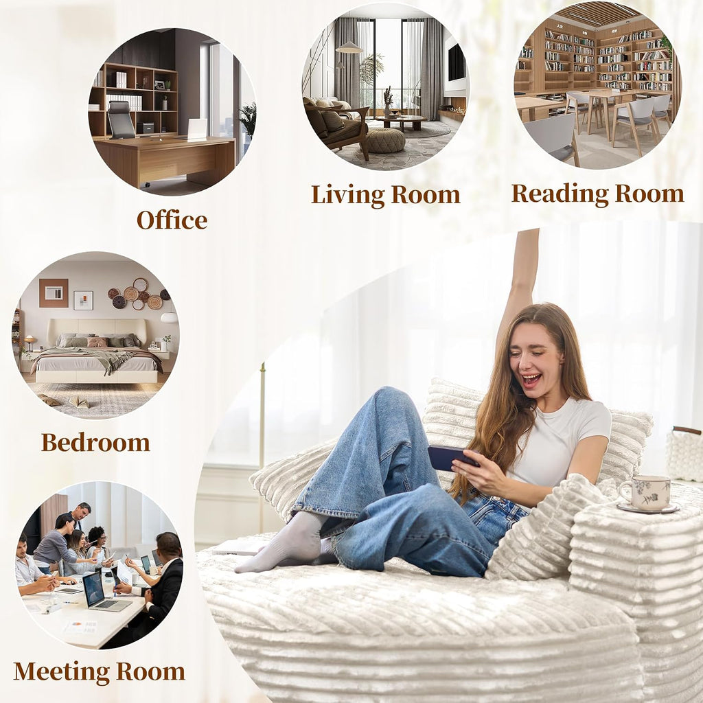 55''L 3.5CM Corduroy Single Foam Sofa, Oversized Round Chair with Pillows, Modern Sleeper s, Lounges, Nurseries and