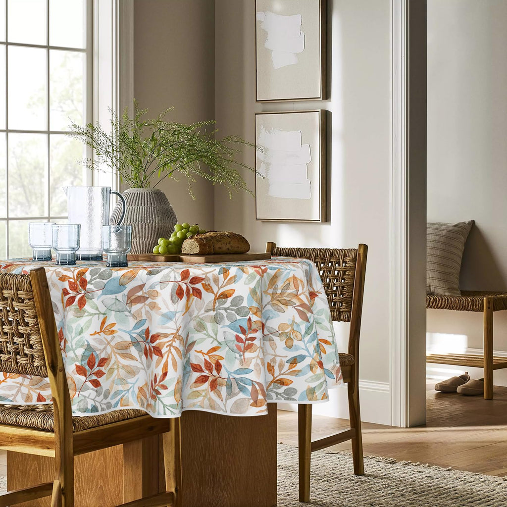 Fall Tablecloth 70 x 70 Inch Round Thanksgiving Leaf