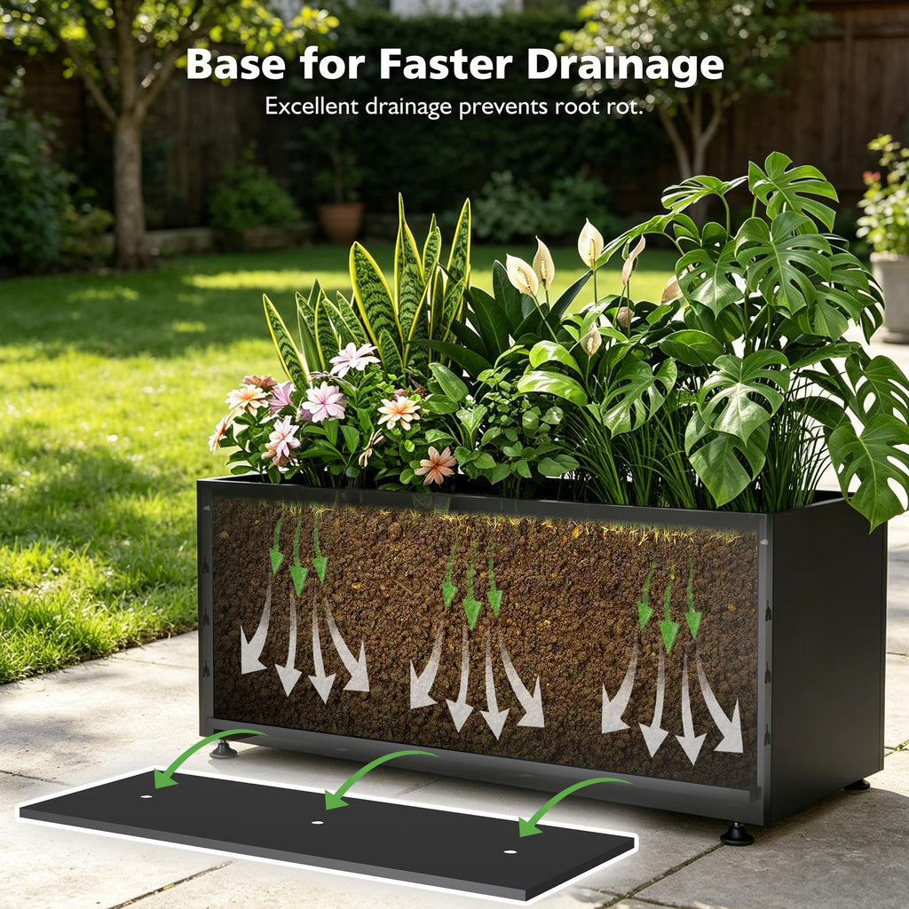 Metal Planter Box Outdoor Rectangular Steel Planter, Easy Assemble 38inBlack