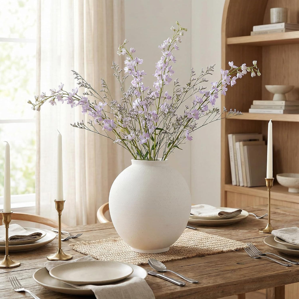 Large White Ceramic Vase, 9.8 inch Rustic Farmhouse Flowers Vase