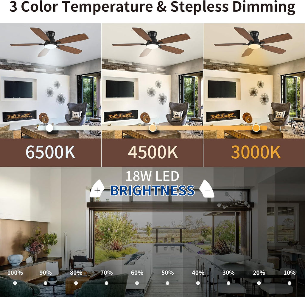 Ceiling Fans with Lights, Low Profile Ceiling Fan with Light and Remote/APP Control, DC Motor, Noiseless, Flush Mount