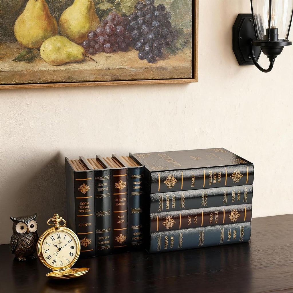 2 Pack Decorative Book Boxes Wooden Antique Bookshelf Decorations Vintage Book Storage Box - Hamlet