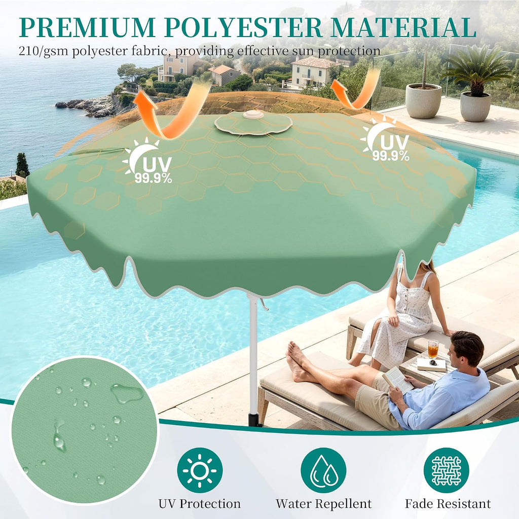 Patio Umbrella with Wavy Trim, UV-Fade-Resistant Canopy, Crank & Tilt - Pale Green 7.5ft