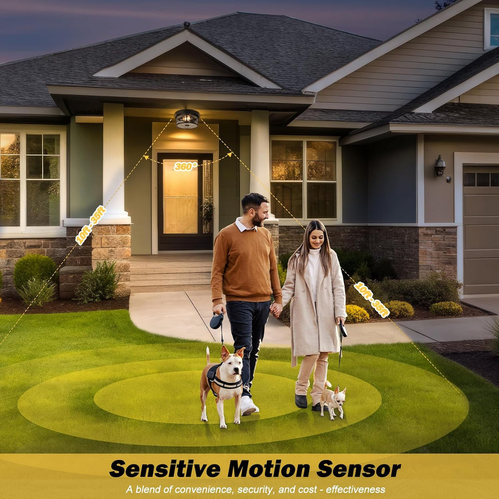 Motion Sensor Outdoor Ceiling Light, Adjustable Black Flush Mount Light Fixture, 2-Light Porch Lights Outdoor