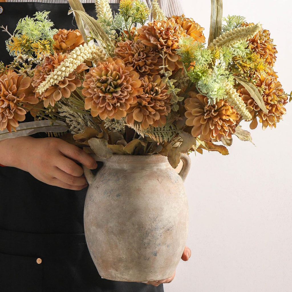 Ceramic Flower Vase 7.6 inch Farmhouse Rustic Vase Decorative Pottery Terracotta Vases
