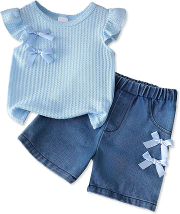 Toddler Girl Clothes Baby Girl Summer Outfits Ruffle Sleeveless Shirts Tops Shorts Set for Girl Clothing