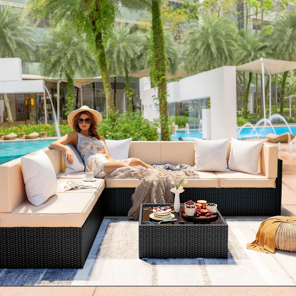 7 Pieces Outdoor Sectional Furniture,Wicker Patio sectional Furniture Sets,All-Weather Rattan Sectional Sofa