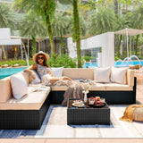 7 Pieces Outdoor Sectional Furniture，Wicker Patio sectional Furniture Sets，All-Weather Rattan Sectional Sofa