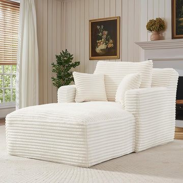 65.4" Boneless Chaise Lounge Chair Indoor, Comfy Beige Reading Chair | Corduroy Deep Seat Upholstered oversized