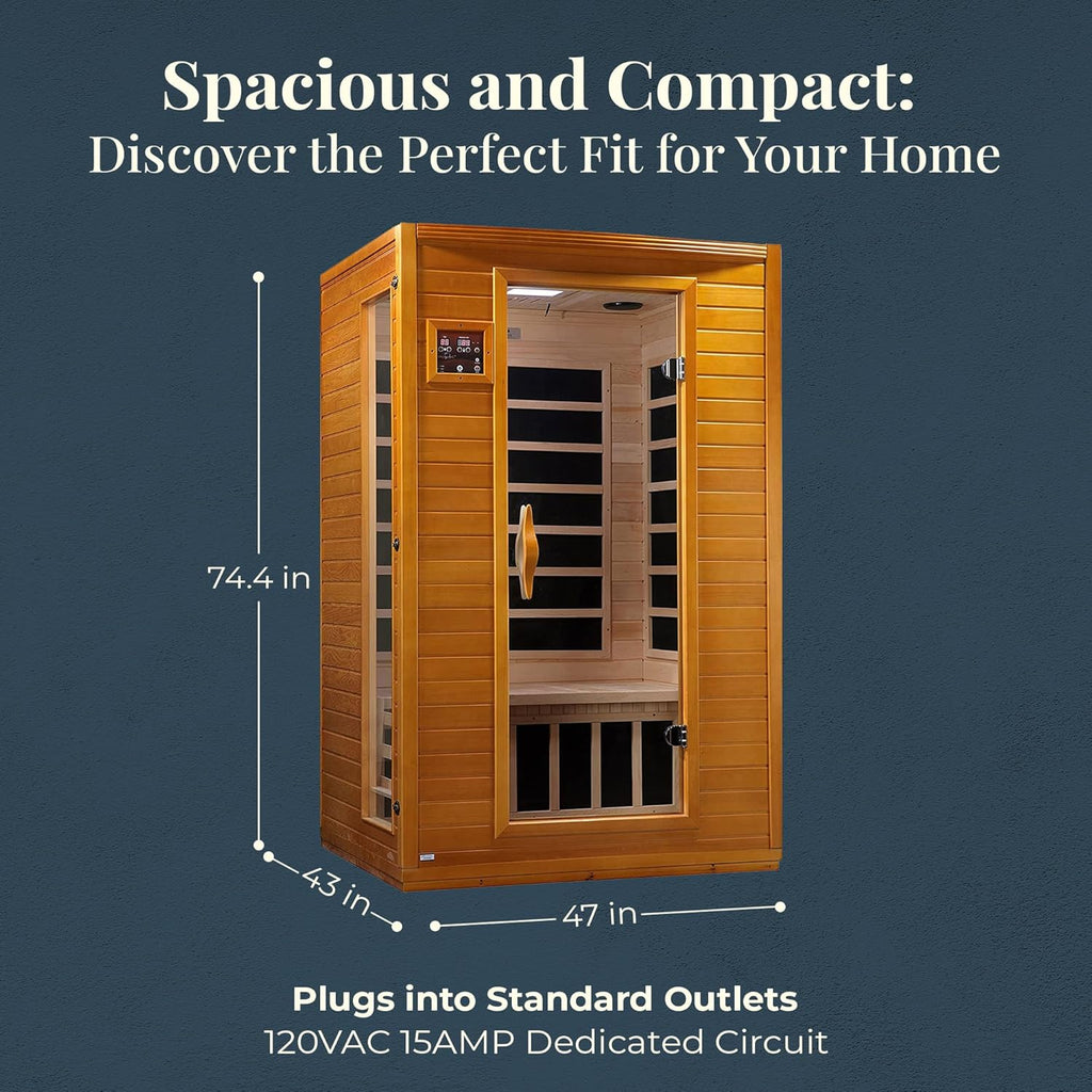 2-Person Low EMF FAR Infrared Sauna with Red Light Therapy & Bluetooth Speakers | Personal Indoor Spa for Home & Gym – Made from Canadian Hemlock