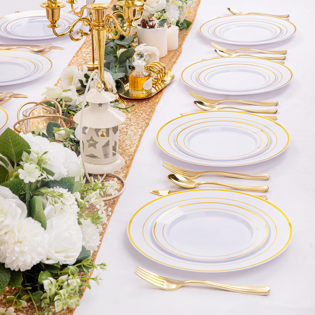 200 Pcs Gold Plastic Plates, Premium Disposable Gold Plates