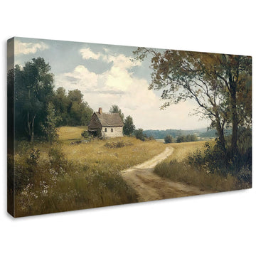 Large Vintage Canvas Wall Art Retro Country Road Paintings Rustic Farmhouse Decor Bedroom Framed Countryside