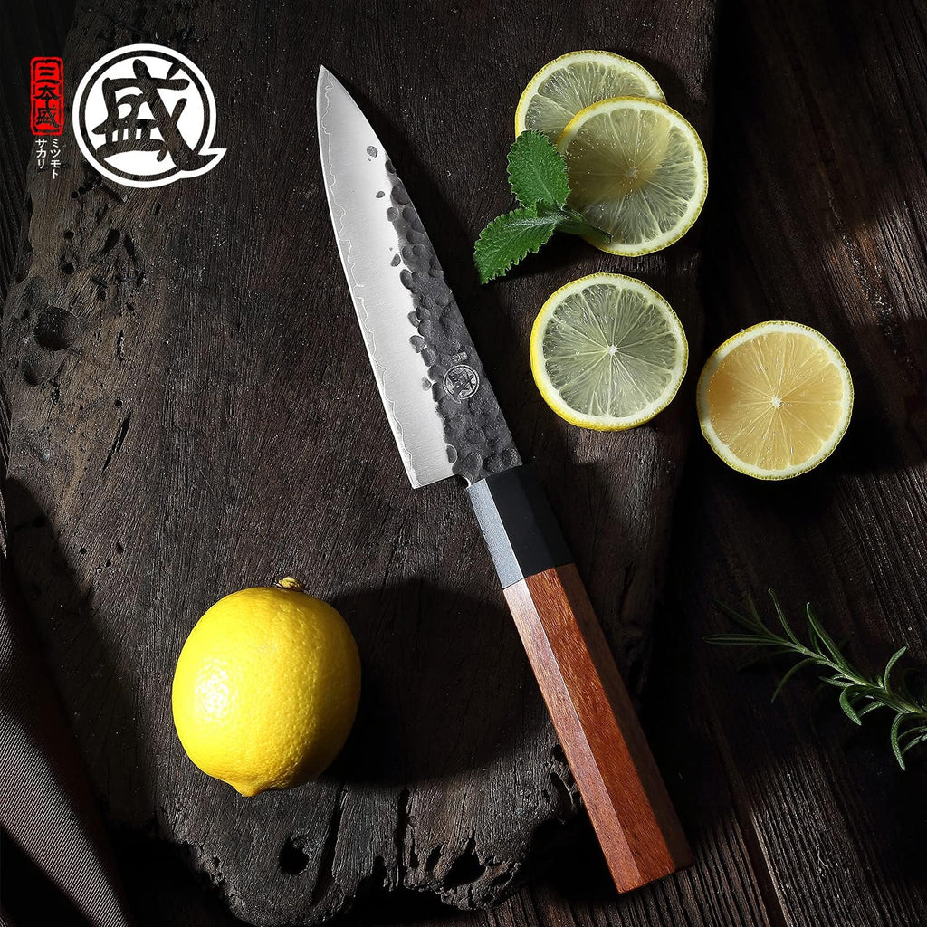 4-Piece Japanese Chef Knife Set, San-Mai 9Cr18MoV | Gyuto Santoku Nakiri Paring, Deep-Cryo Heat Treatment, Tsuchime