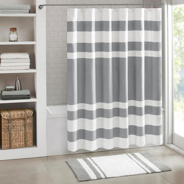 Spa Waffle Shower Curtain , 72 x 72, Grey | Striped, Pieced Fabric Design, 3M Scotchgard Moisture Management, Hotel