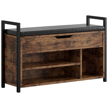 Shoe Storage Bench, Entryway Bench with Lift Top Storage Box, Metal and Board Bench, Two Tier Shoe Rack Organizer