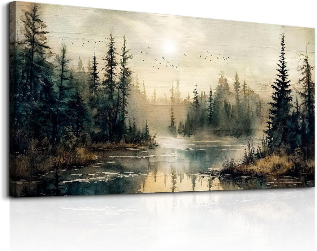 Canvas Wall Art Large Wall Decor Modern Bedroom Decorations Forest River Landscape Pictures Farmhouse Paintings