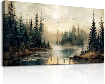 Canvas Wall Art Large Wall Decor Modern Bedroom Decorations Forest River Landscape Pictures Farmhouse Paintings