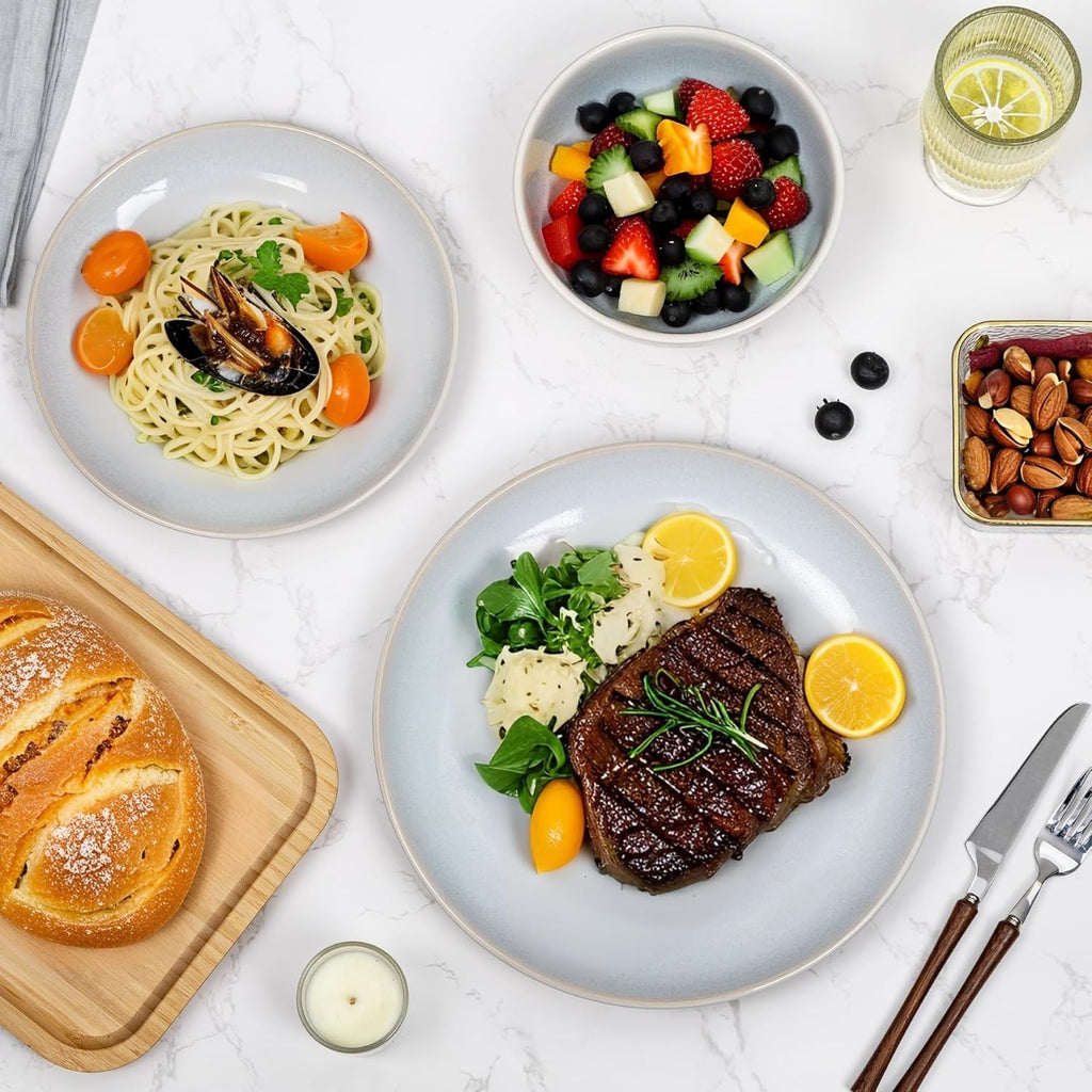 Plates and Bowls Sets for 8 - 32-Piece Stoneware Dinnerware Sets, Ceramic Dishware SetUse and Formal Dining