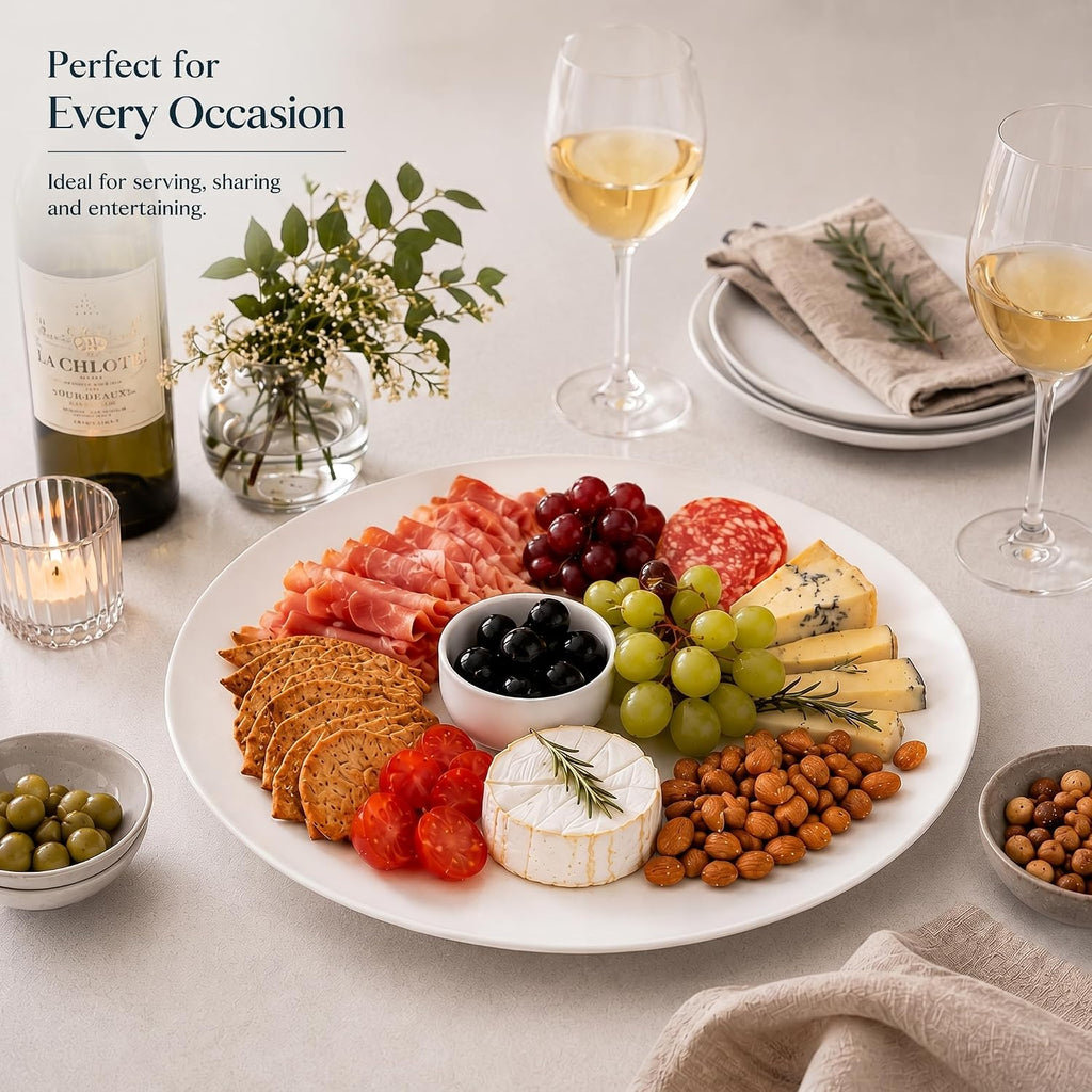 Serving Platters Set of 4, 12 Inch White Ceramic Serving Plates, Round Platters for Pasta, Steak, Appetizers and