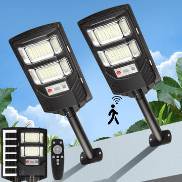 Solar Street Lights Outdoor Waterproof: 2 Pack LED Solar Dusk to Dawn Flood Light Outside 10000 Lumen Solar Powered