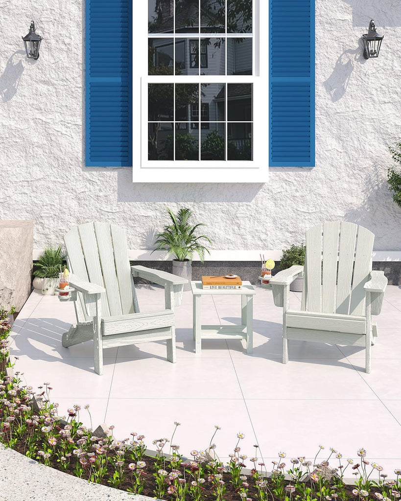 Folding Adirondack Chair, Weather Resistant HDPE Outdoor Patio Chair with Wood Grain Texture, Collapsible Durable &