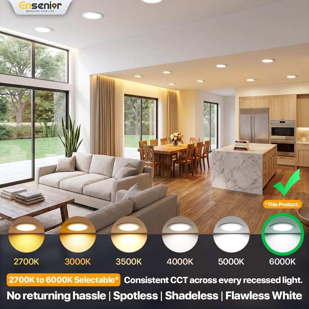 24 Pack 6 Inch LED Recessed Light, 6000K Dimmable Canless Wafer