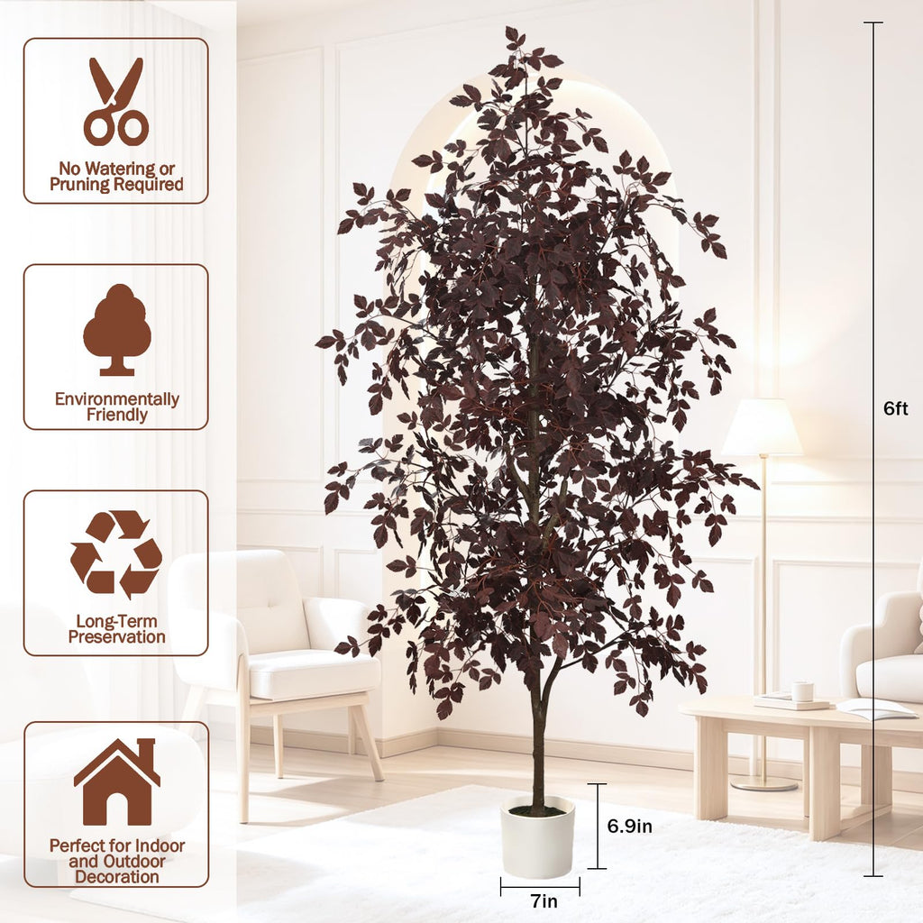 Artificial Maple Tree 6FT, Faux Fall Tree with White Planter