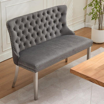 Luxury Settee Dining Bench with Back, Velvet Upholstered Banquette Benches with Nailhead Trim, Button Tufted Small