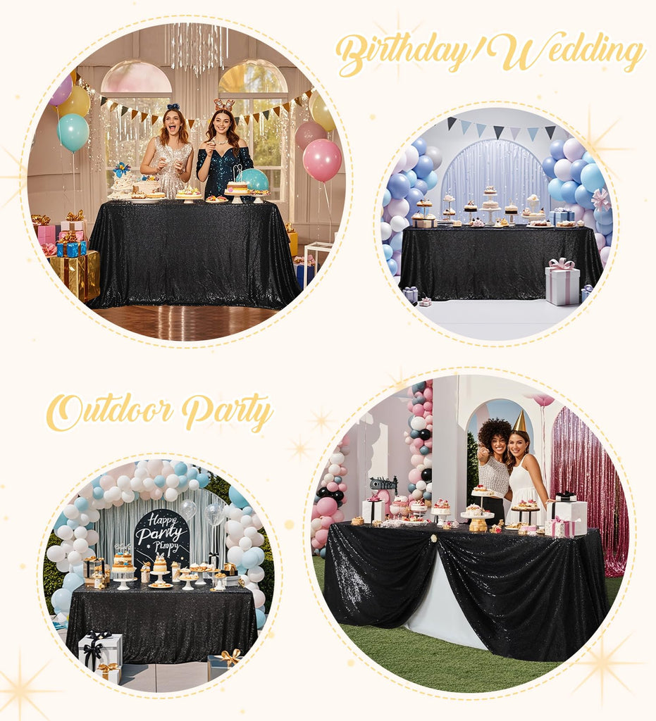 90" x 132" Black Rectangle Sequin Tablecloth for Party Dinner Banquet Festival Wedding Anniversary Exhibition Dessert
