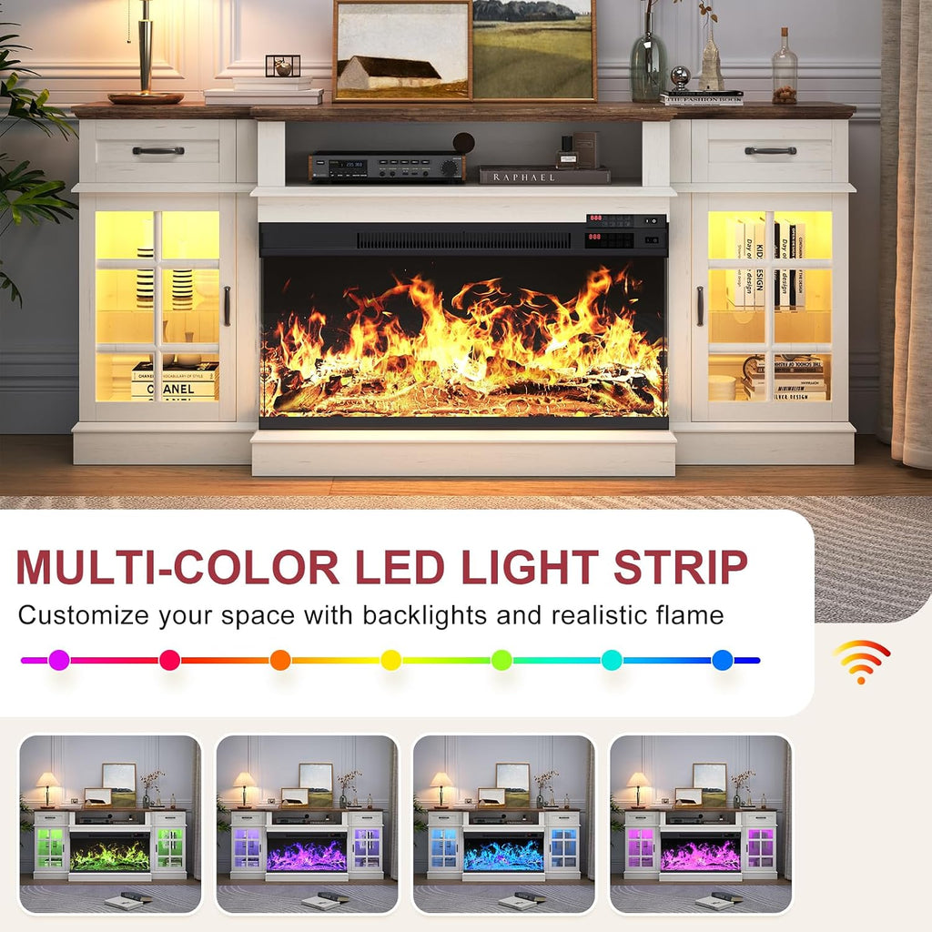 70" TV Stand with 36" Electric Fireplace, Entertainment Center Console Table for TV up to 80'', Fireplace TV Stand