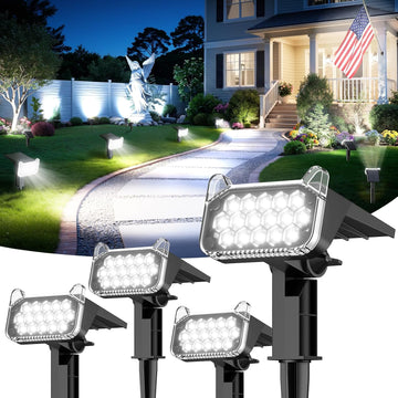 Spot Lights Outdoor Waterproof IP65, Super Bright LEDs with Lens, 6500K 2 Lighting Modes, 2 in 1 Auto On/Off Solar
