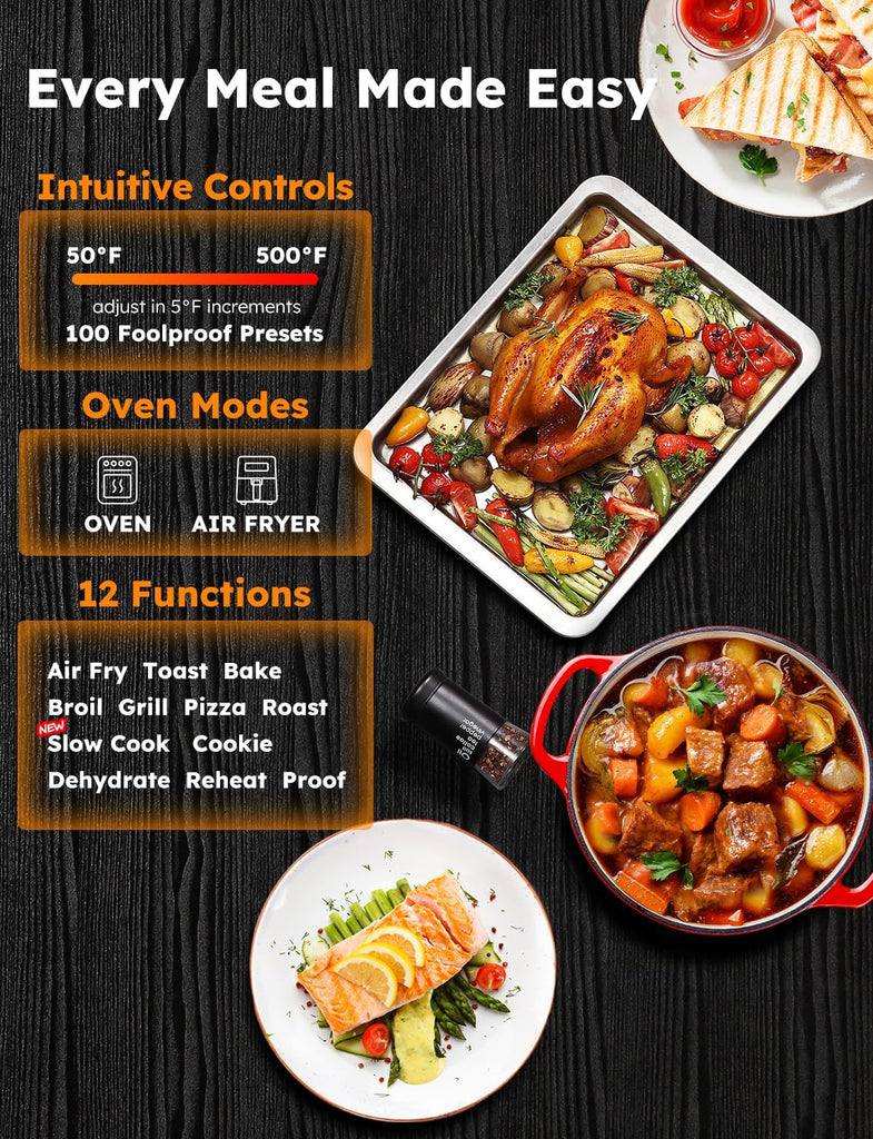 Bravo XL Pro Air Fryer Toaster Oven, Improved 100% Super Convection, Quicker & Crispier Results, 100 Presets, Multi