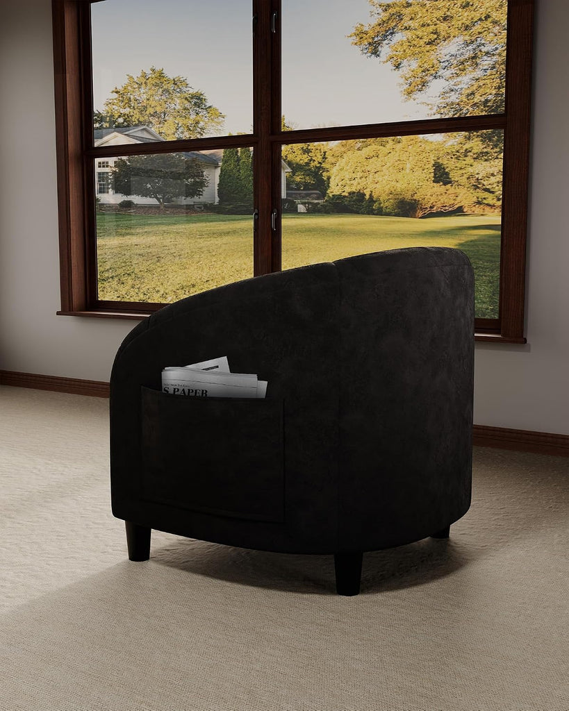 Accent Chair Club Chair Cozy Armrest Upholstered Velvet Barrel Chair with Solid Legs Bedroom Study Waiting Room(Black)