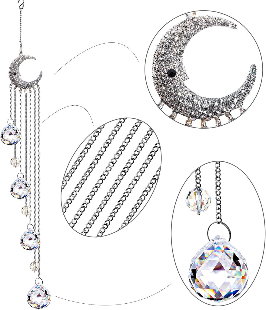 Crystal Suncatcher Window Hanging Moon Prism Rainbow Ornament - 20.5 inch crystal prism beads, moon decor