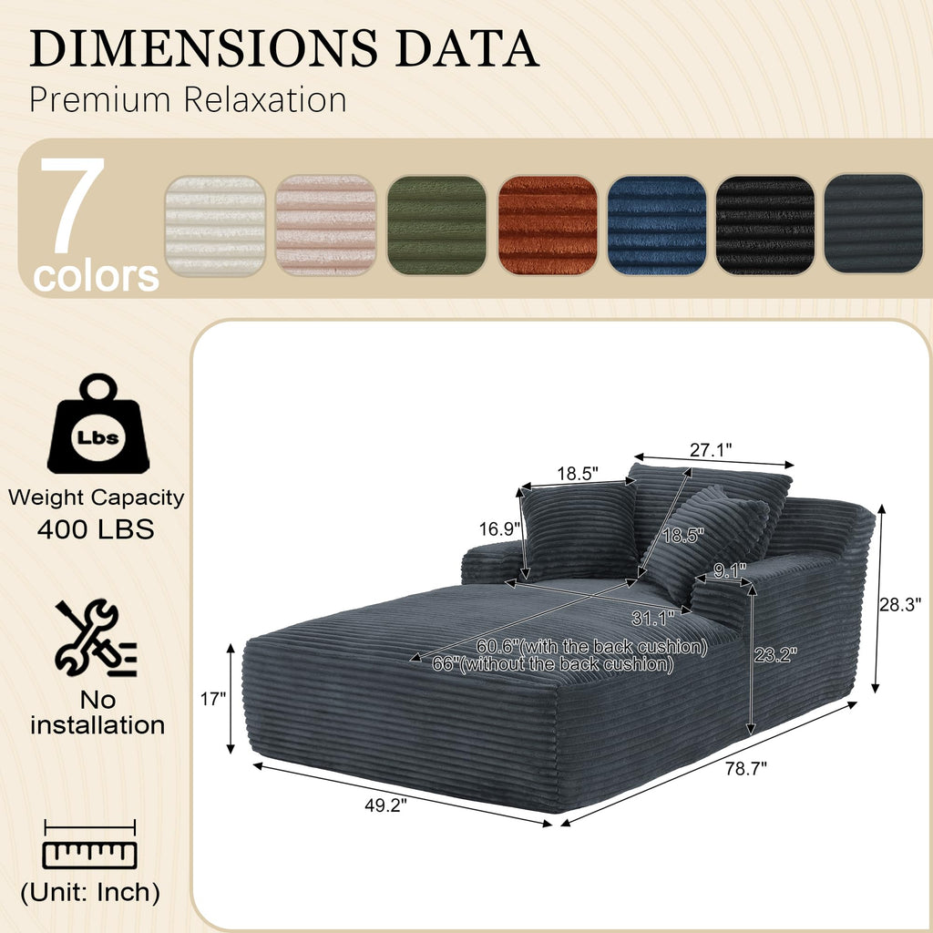 Couch Chaise Lounge Chair Indoor, Boneless Sleeper Sofa Bed, Grey