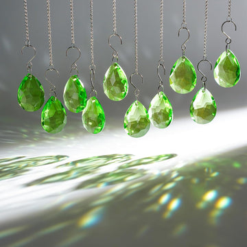 10 Pcs Green Crystal Bauhinia Suncatcher Prisms Chandelier Window Decor - Green Crystal Bauhinia Prisms Suncatcher