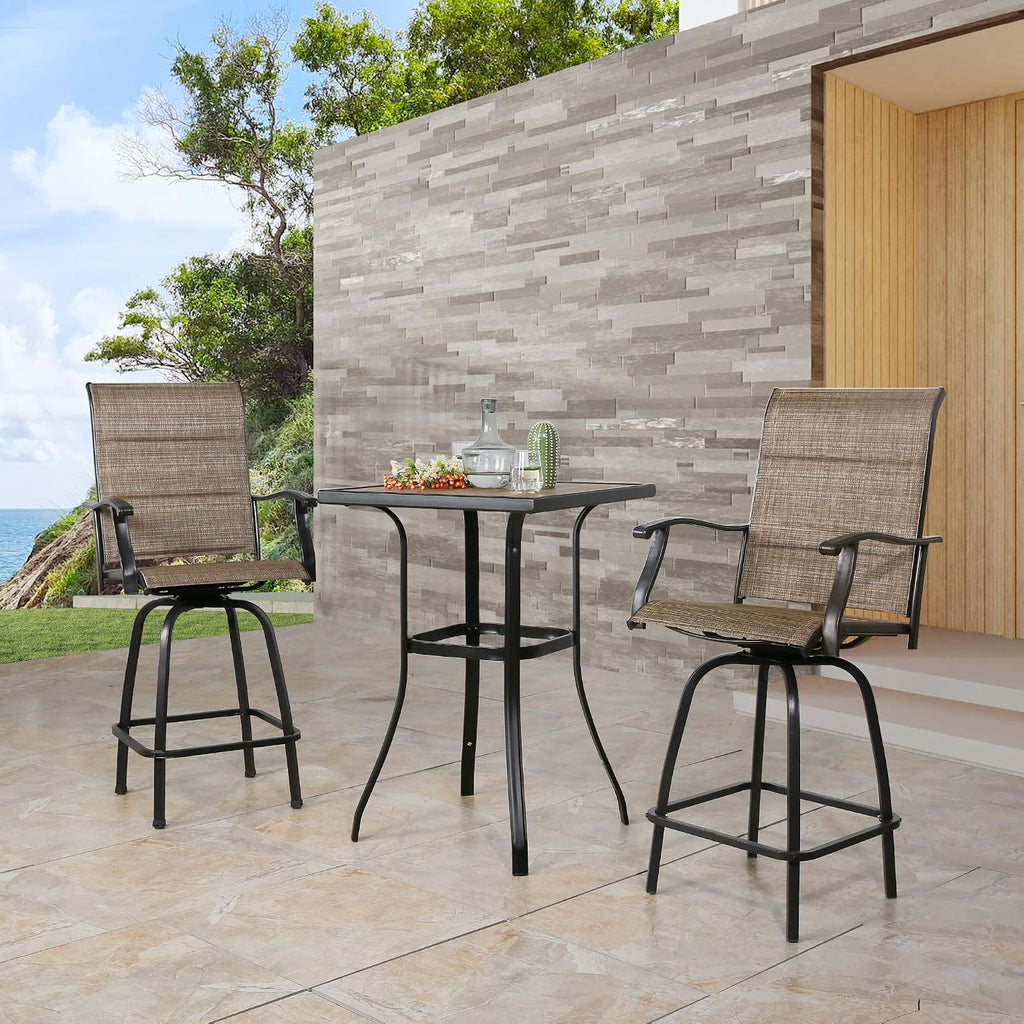Outdoor Swivel Bar Stools, Patio Textilene Bar Height Chairs with Quick-Dry Foam Padded, Set of 2