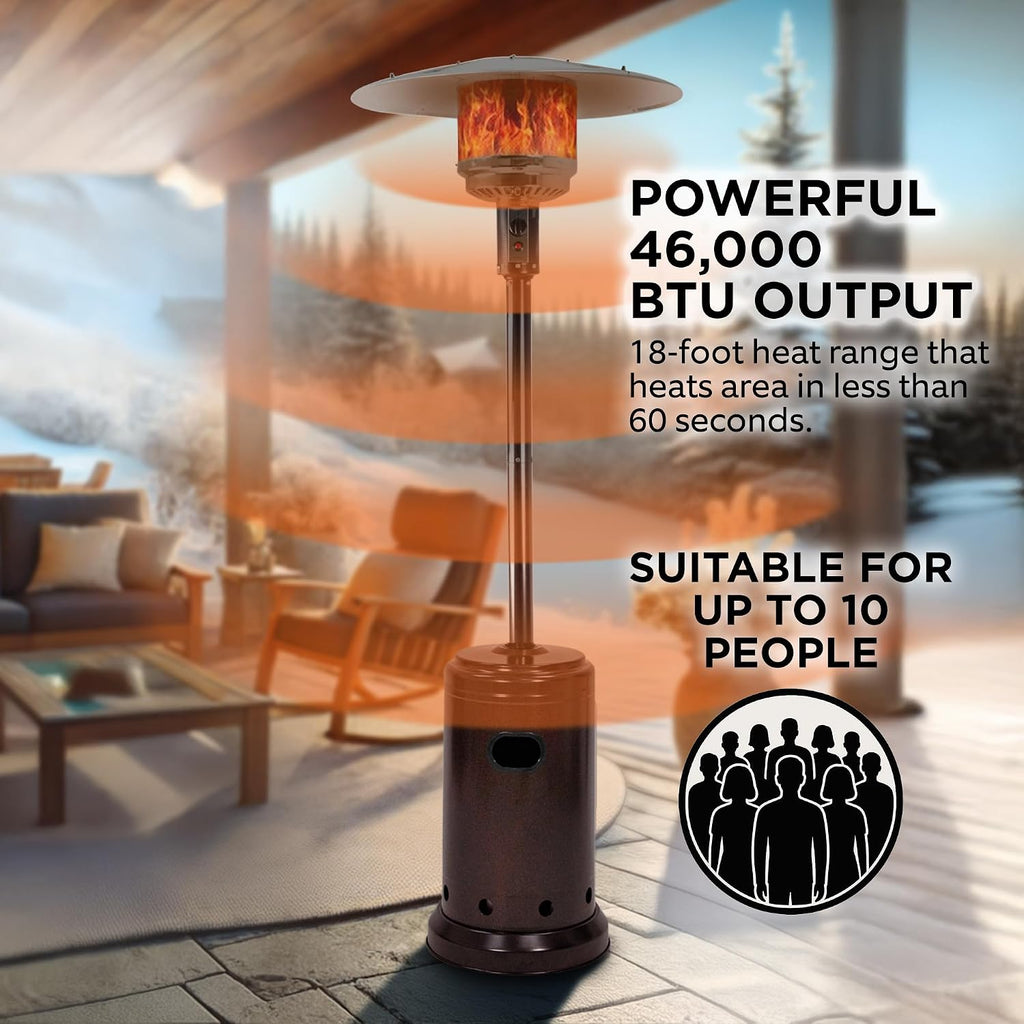 46,000 BTU Portable Outdoor Propane Patio Heater with Wheels, Commercial & Residential, Easy to Use, with Water Tank