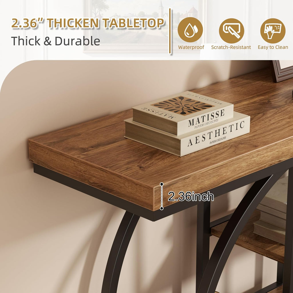 41.3" Console Table with Storage, Industrial Entryway Table, 4-Tier Shelves Sofa Table Behind Couch, Narrow Wood