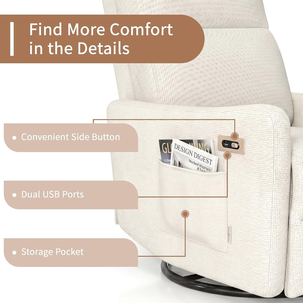 Power Swivel Recliner Chair, 270°Swivel Rocker Chair for Adults, Rocking Recliner Upholstered Fabric Glider Recliner