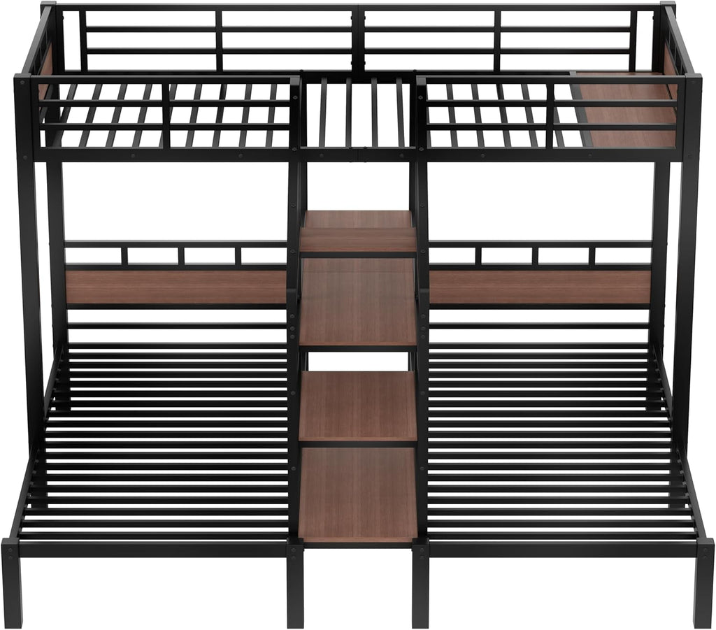 Twin Over Twin Over Twin Bunk Bed with Shelf and Storage Stairs