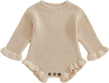 Knit Sweater Outfit Solid Romper Ruffle Cute Baby Jumpsuit Coming Home Fall Winter Clothes