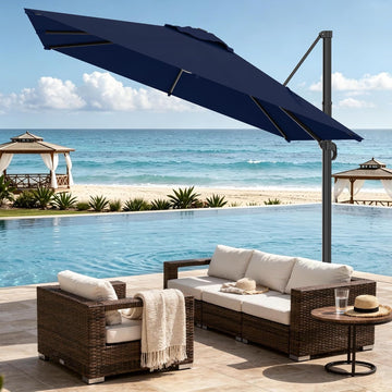 10 X 10FT Cantilever Patio Umbrella, 360-Degree Rotation Square Hanging Offset Umbrella with Crank