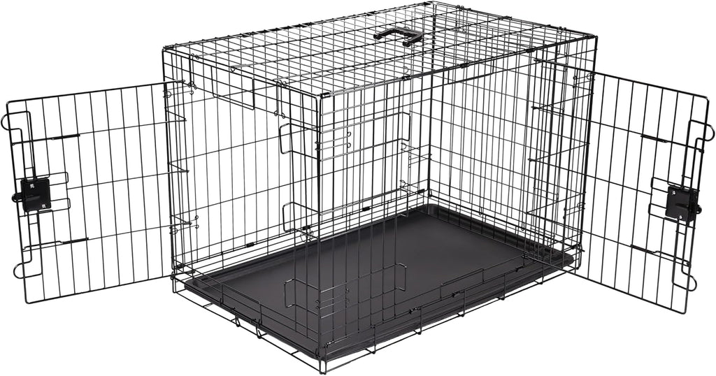 Portable, Easy to Assemble, Foldable Metal Wire Dog Crate with Removable Tray, Double Door, Divider Panel, Handle