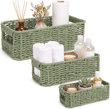 3 Set Wicker Storage Baskets for Organizing Paper Rope Baskets for Shelves Woven Decorative Organizer Basket with