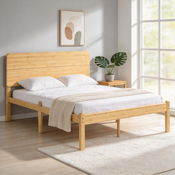18" Solid Bamboo Wood Queen Bed Frame with Headboard, Natural