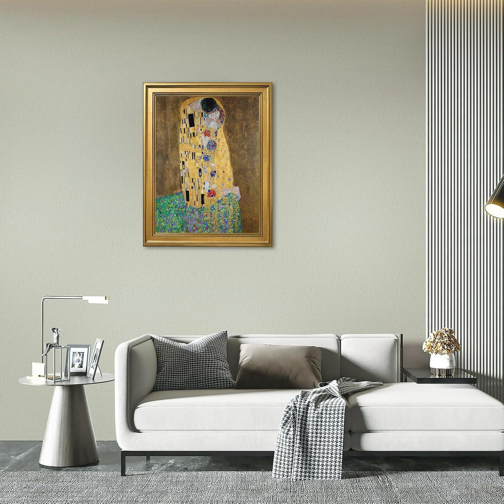 Gold Framed The kiss by Gustav Klimt Poster Romantic Symbolist Wall Art Classic Oil Painting Reproduction Canvas