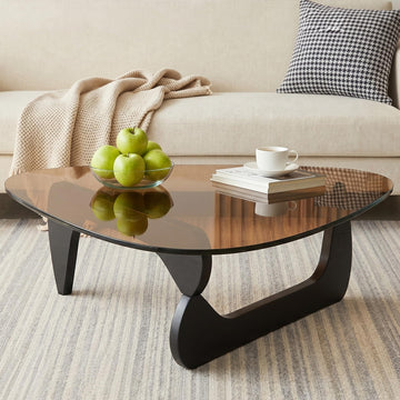 Modern Glass Coffee Table, Mid Century Solid Wood Table, Small Center Table for Reception Office, Black